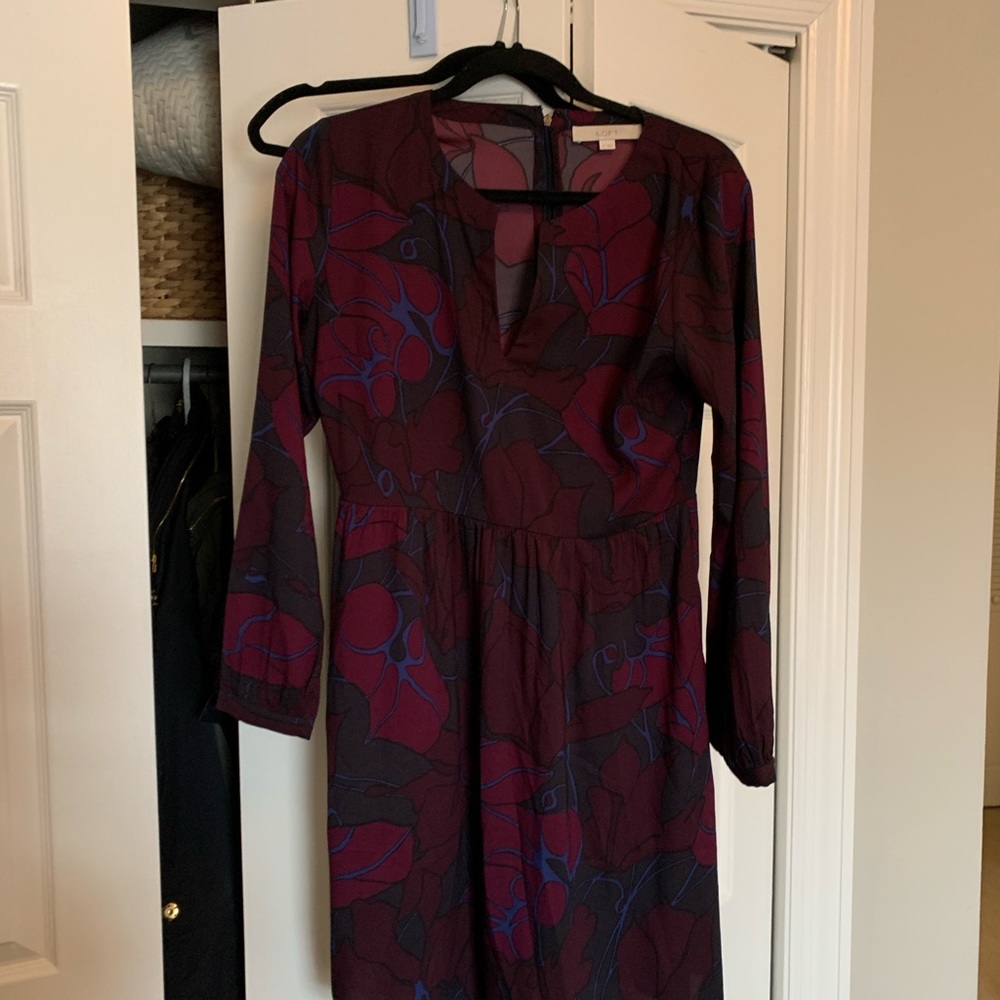 Loft Dark Floral Print Dress. Missing button